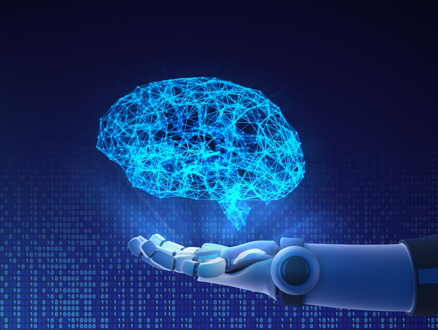 Robot Hand Holding a Virtual Brain