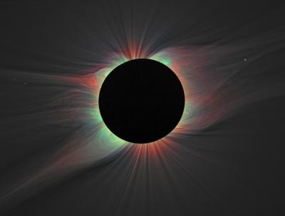 Solar Corona Contains a Color Overlay of the Emission from Highly Ionized Iron Lines and White Light