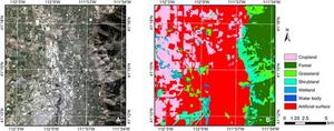 True-color image and land cover map of the study area.