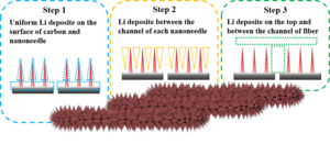 Bottom–up uniform Li deposition behavior realized by unique three–dimensional nanoneedle arrays.