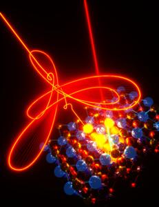 Artistic illustration of the trefoil field incident on the bulk material MoS2