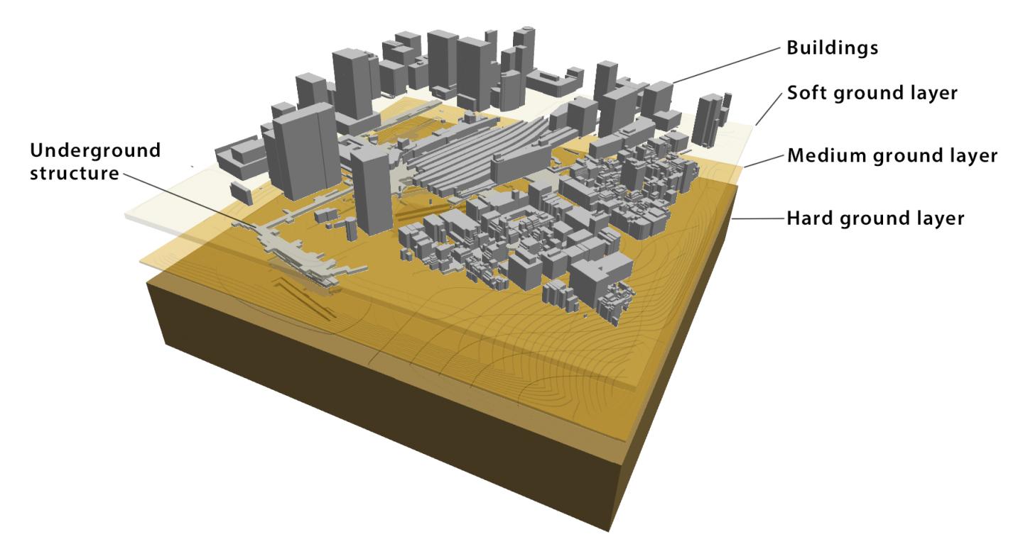 Rendering of Earthquake Model Depicting Earth Layers and City Structures