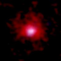 ALMA and NASA/ESA Hubble Space Telescope (HST) image of a young galaxy surrounded by a gaseous carbon cocoon