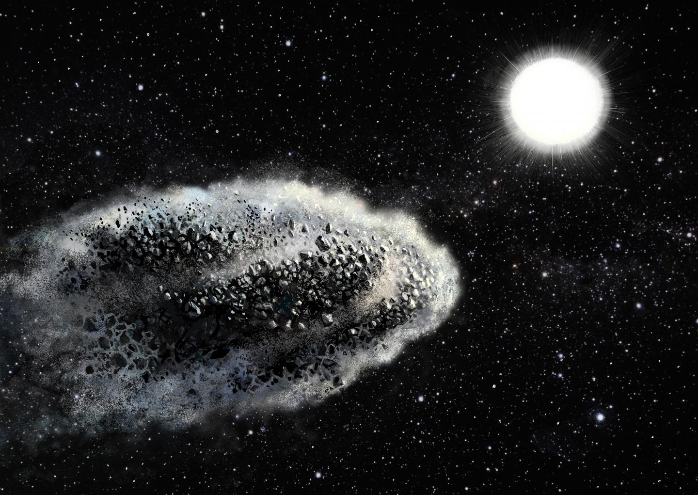 An Artist's Conception of a Complete Disintegration of An Asteroid as a Result of Repeated Close Enc