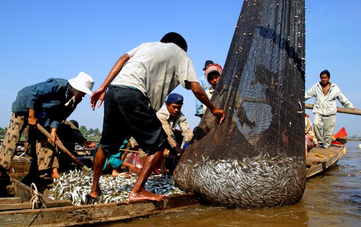 Fishermen on the Tonle Sap River in Cambodia