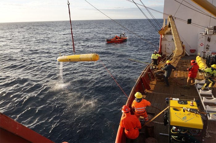 Recovery of MBARI’s autonomous underwater vehicle after a successful seafloor mapping mission in the Arctic Ocean