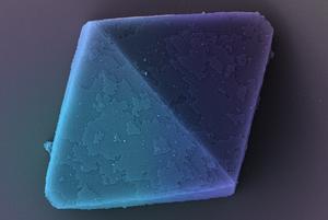 Diamond crystals made from DNA, electron microscope image, color-enhanced
