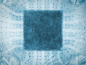 Artistic image of a seven-transmon superconducting quantum processor