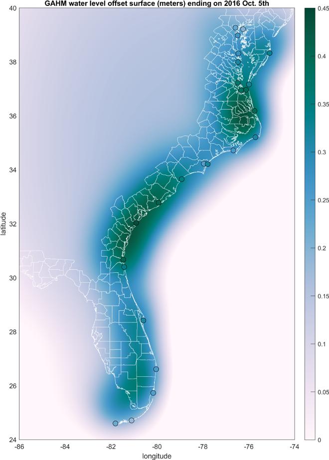 Water level anomaly around Hurricane Matthew