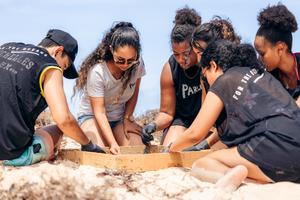 Sorting plastics after Seychelles beach clean