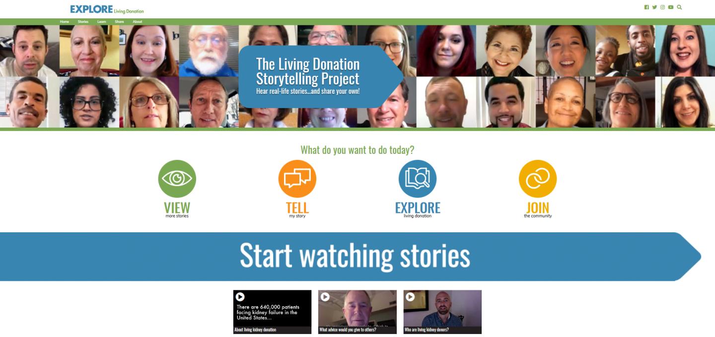 Screenshot of Living Donation Storytelling Project