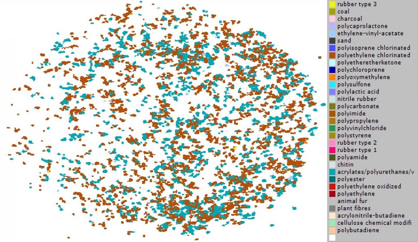 Map of the pixels representing microplastics detected from a raw sewage sample.