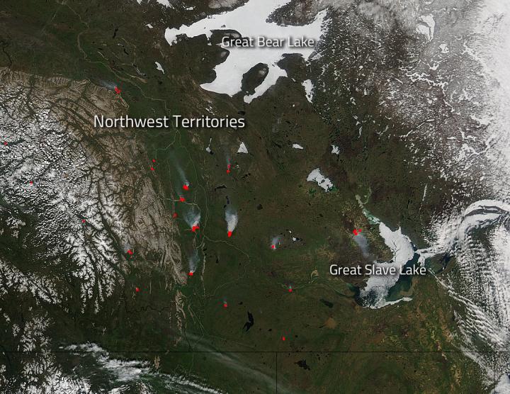 Human Caused Fires Burn in Northwest Territories in Canada
