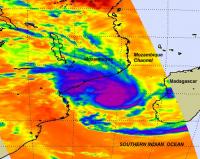 NASA AIRS Infrared Image of Cyclone Funso's Powerful T-storms
