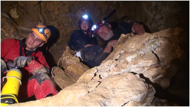 The scientists exploring the cave