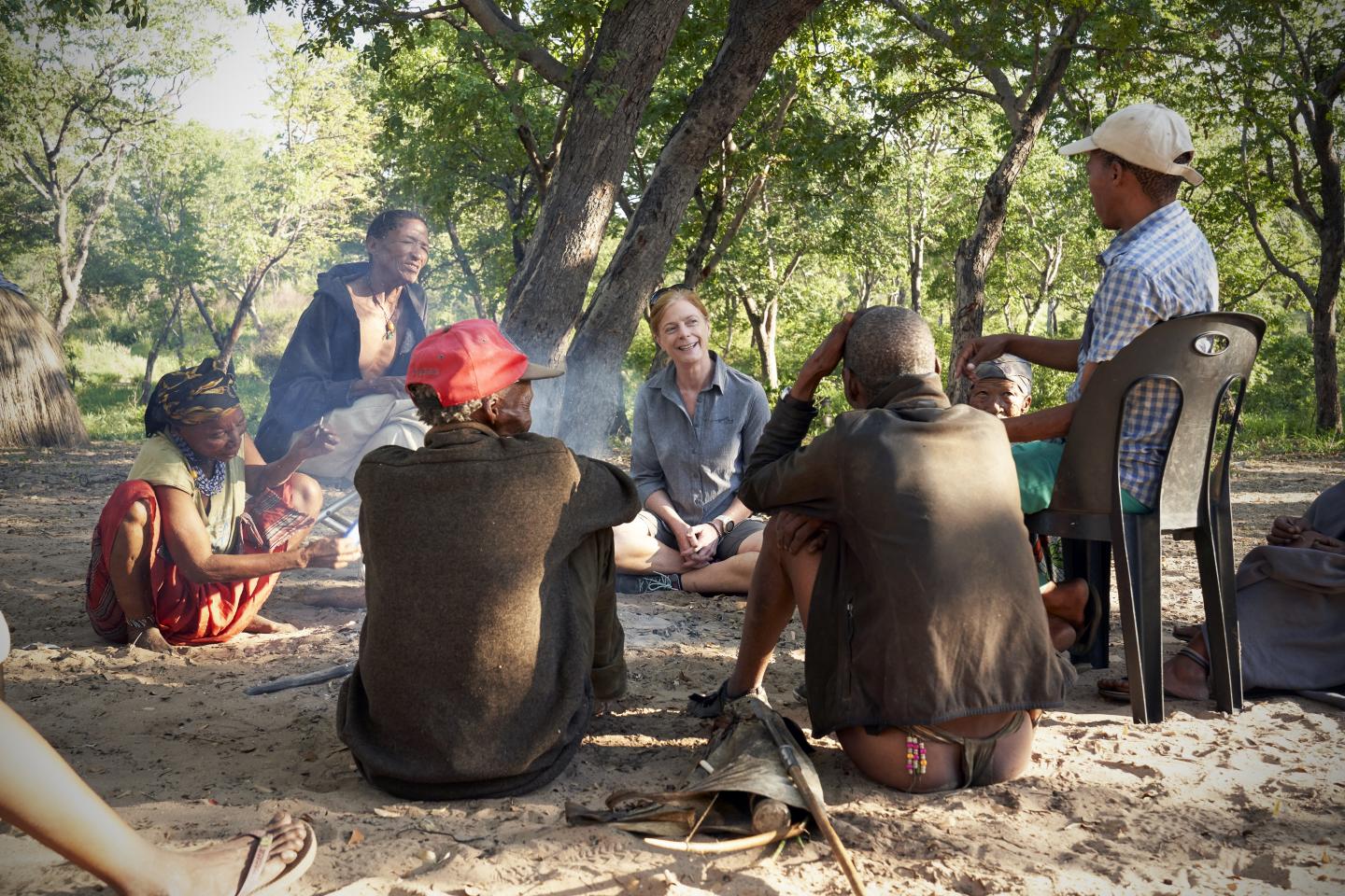 Professor Vanessa Hayes with an extended Ju?'hoansi family