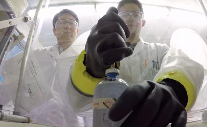 Dr. Jianhua Guo (left) and Ph.D. Student Ji Lu Conducting Experiments using Triclosan