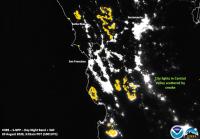 Suomi NPP image of California Fires with Visible Fire Product enabled