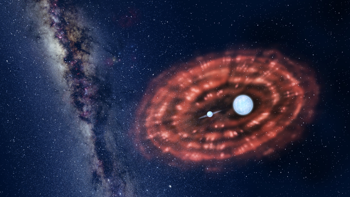Artist's impression of the common-envelope evolution in a binary system J 1920