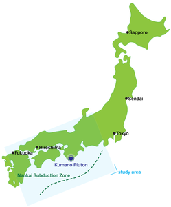 Map of Japan showing Kumano Pluton