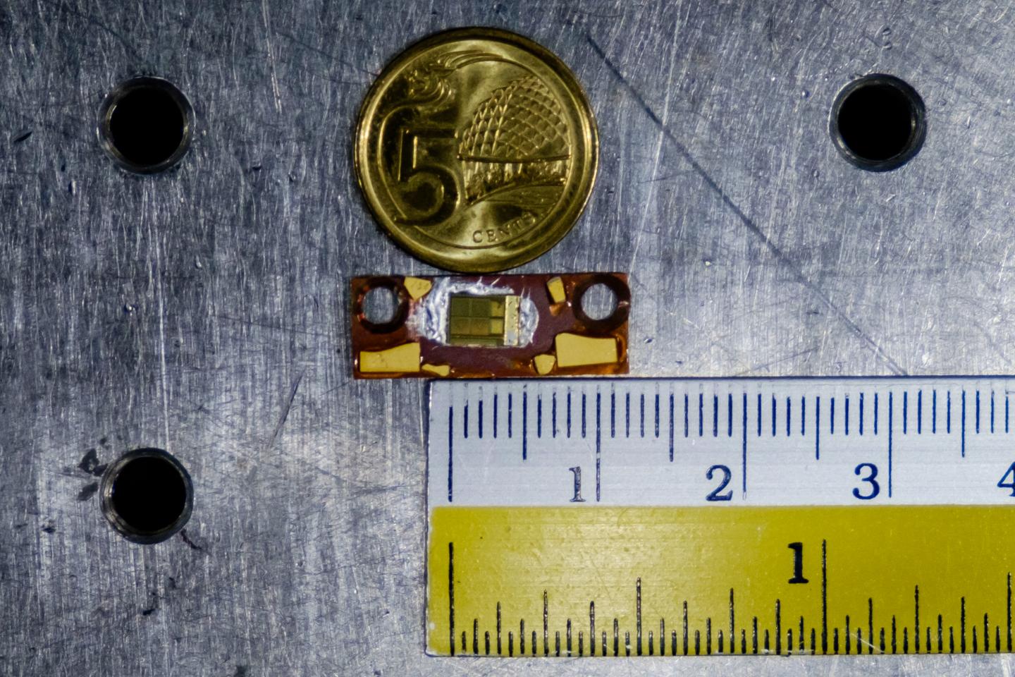 The electrically-driven topological laser prototype in the lab measures a tiny 4mm in length