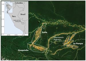 Mining area map in Madre de Dios, Peru