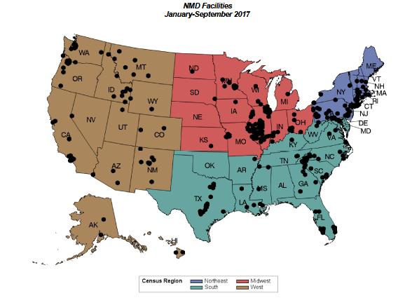 This Image Shows the Geographic Distribution of National Mammography Database Facilities
