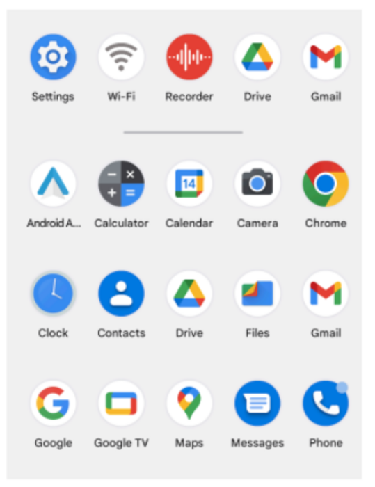 Screenshot of Android app launcher with spyware app