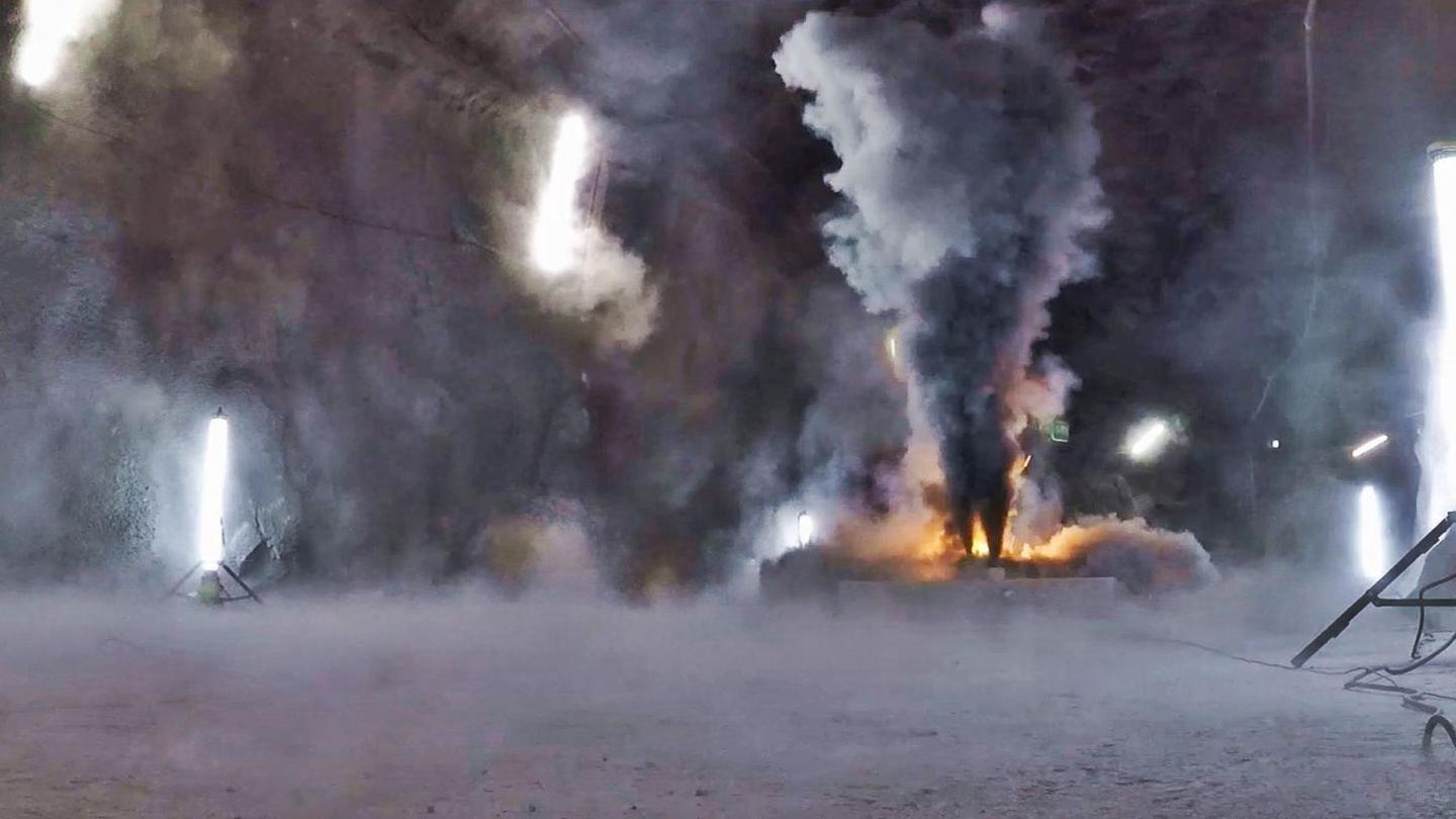 Burning EV battery in Hagerbach test tunnel, Switzerland.