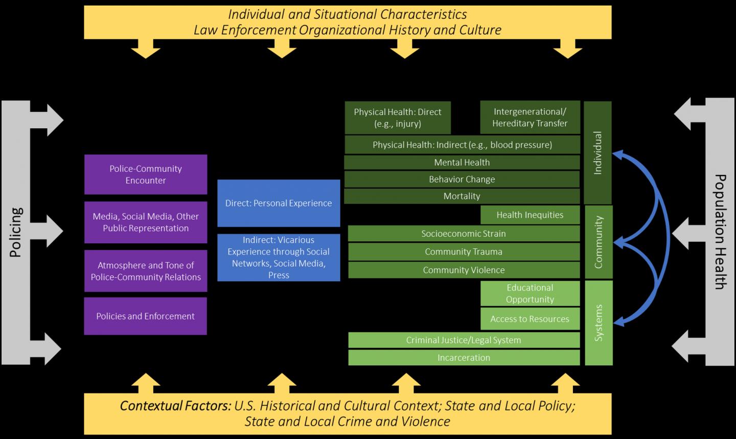 Conceptual model depicting the relationship between policing and population health.