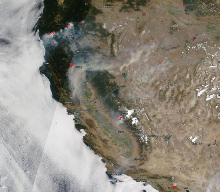 NASA Satellite Sees Fires Up and Down US West Coast