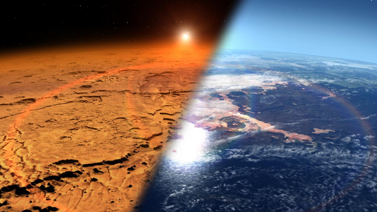 Illustration Comparing Early (Wet) Mars to Mars Today