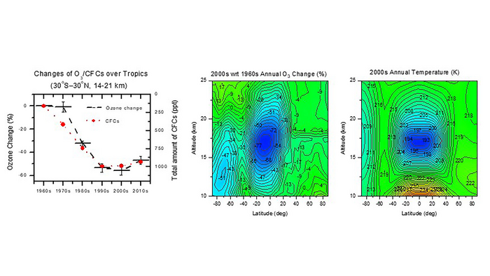 Time-series decadal mean annual ozone changes