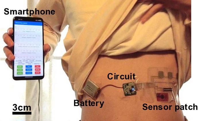 Sensor linked to a smartphone and in use