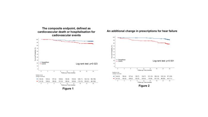 The composite endpoint,defines as cardiovascular death or hospitalisation for cardiovascular events.An additional change in prescriptions for hear failure.