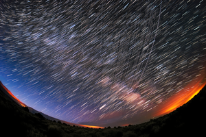 Starlink Satellites pass overhead near Carson National Forest, New Mexico, photographed soon after launch.CreditM. Lewinsky22005a.jp