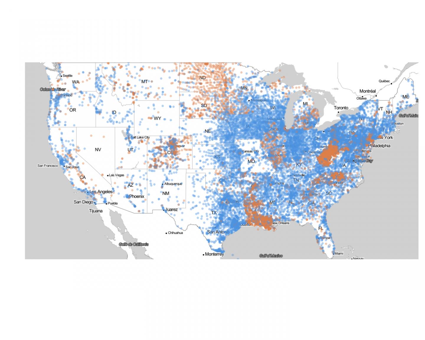 Map of U.S. wastewater treatment facilities