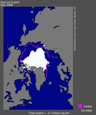 Arctic Sea Ice Extent, September 2008