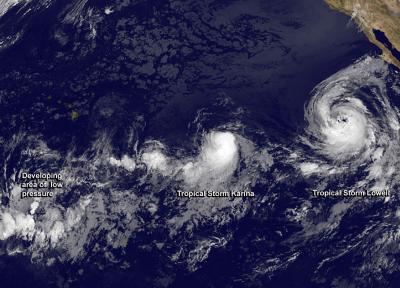 GOES-West Image of Karina and Lowell