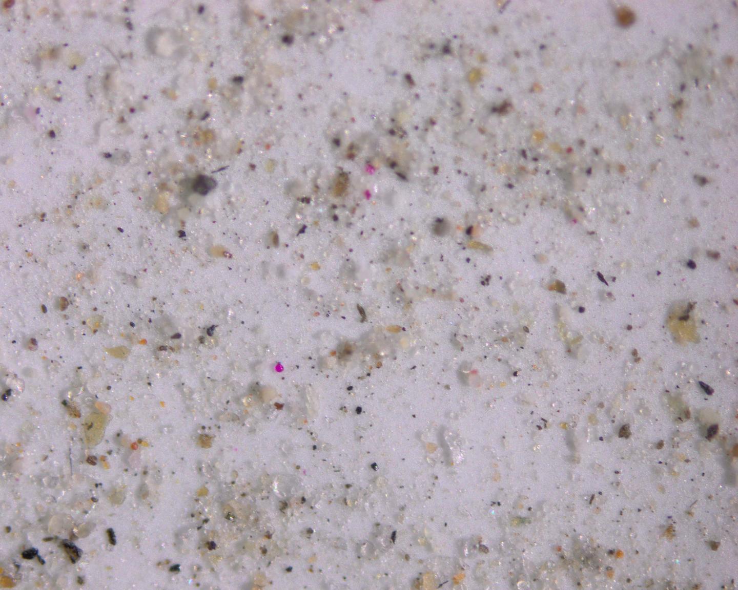 Microplastic particles in atmospheric dust.