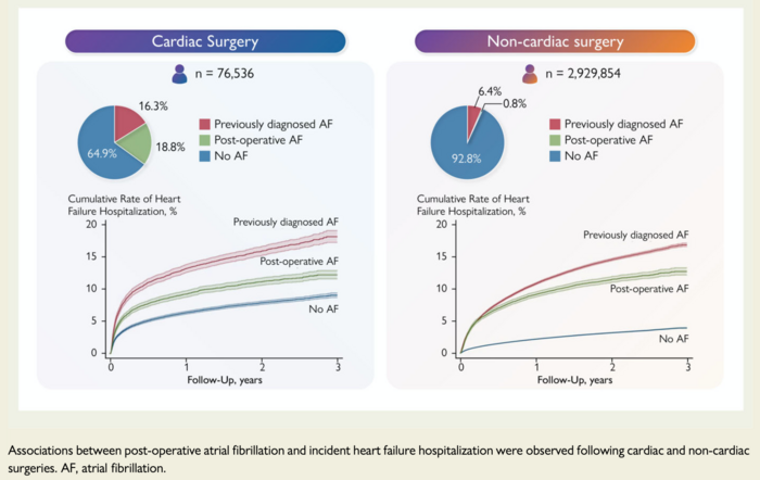 Atrial fibrillation after surgery is linked to an increased risk of hospitalization for heart failure