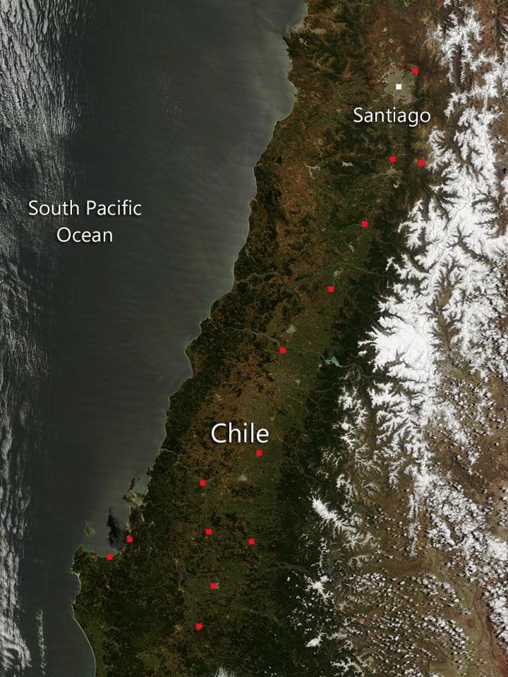 Line of Fires in Central Chile