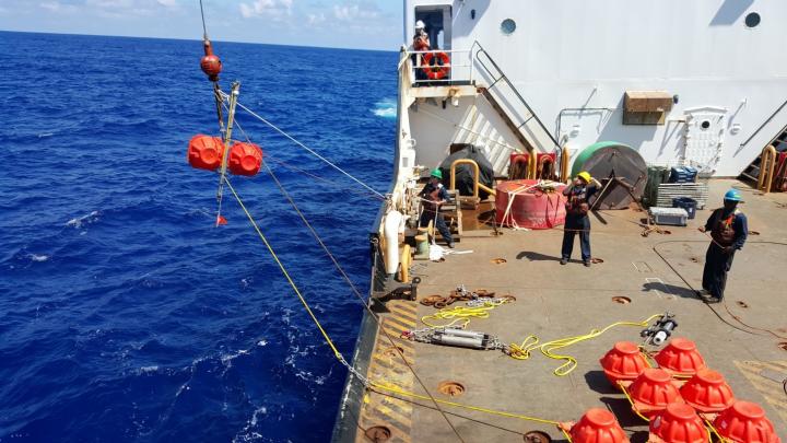 Deploying NOAA Hydrophone into Pacific Ocean
