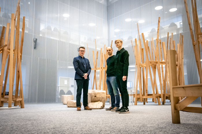 Researchers at the lobby of Hospital Nova of Central Finland.