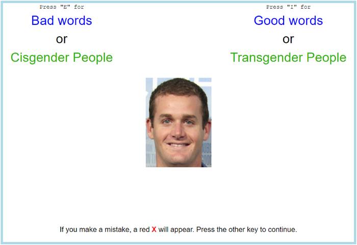 A screenshot of the transgender IAT procedure