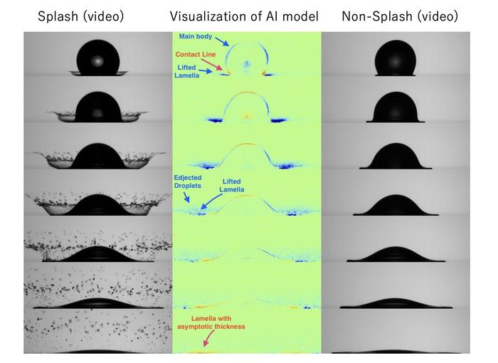 Visualization results of how the AI classify videos of splashing