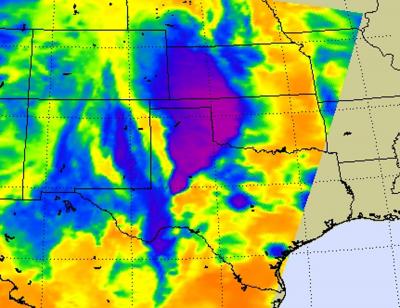 NASA Infrared Imagery of Storm System Over Texas and Oklahoma