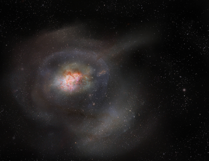 Representación artística de una galaxia post brotes estelares