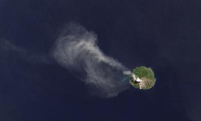 An Ash Plume Drifts from Paluweh Volcano