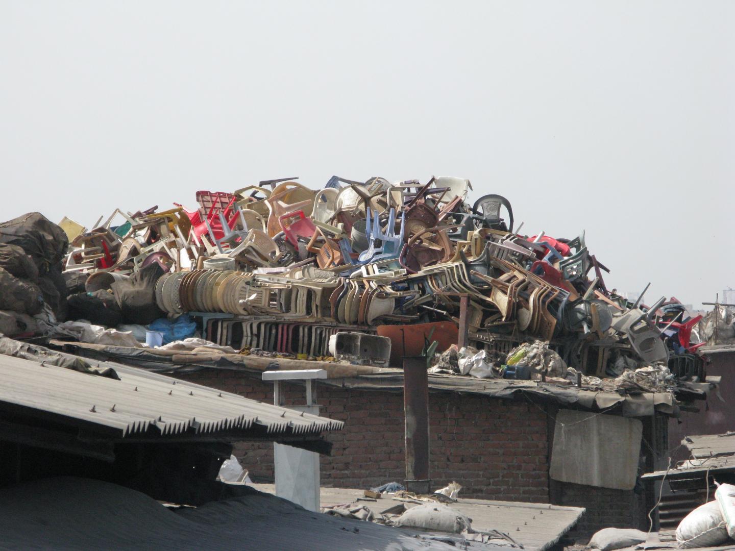 Plastic waste for recycling in Dhravi Slum, Mumbai, India